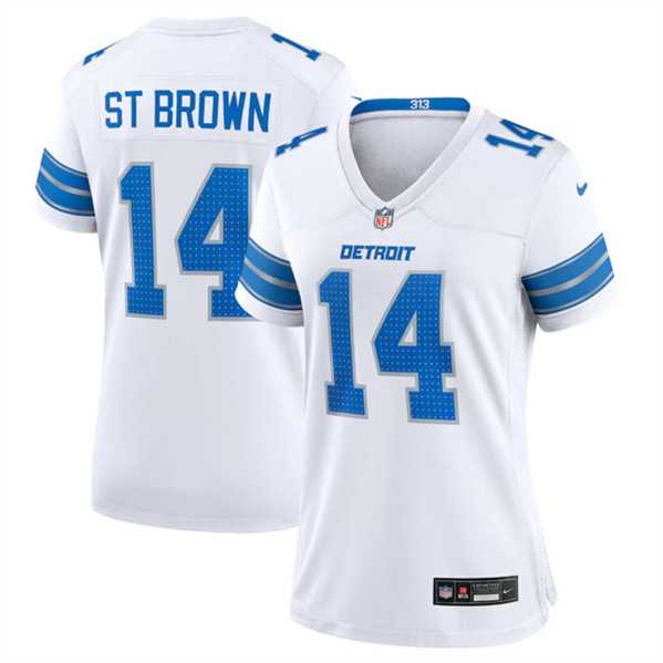 Women%27s Detroit Lions #14 Amon-Ra St. Brown White Stitched Jersey Dzhi->women nfl jersey->Women Jersey